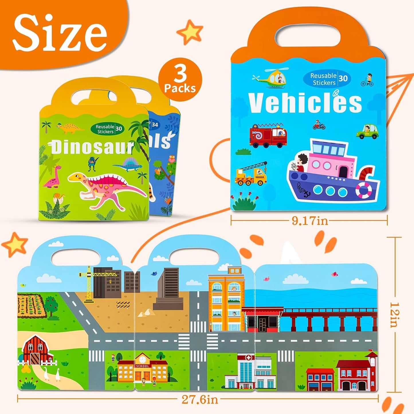 Magnetic Playset Portable Playboard, Cute Farmhouse Animal Reusable Magnets Sticker Books for Toddlers 3-5 Years, 34 PCS Refrigerator Magnets for Kids Girls Boys Perfect Preschool Learning Travel Toy