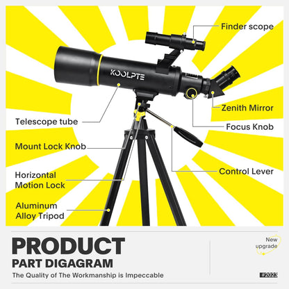 Telescope, 70mm Aperture 400mm AZ Mount Astronomical Refracting Telescopes (20x-200x) for Kids & Adults, Portable Travel with Tripod Phone Adapter, Remote Control, Easy to Use, Black