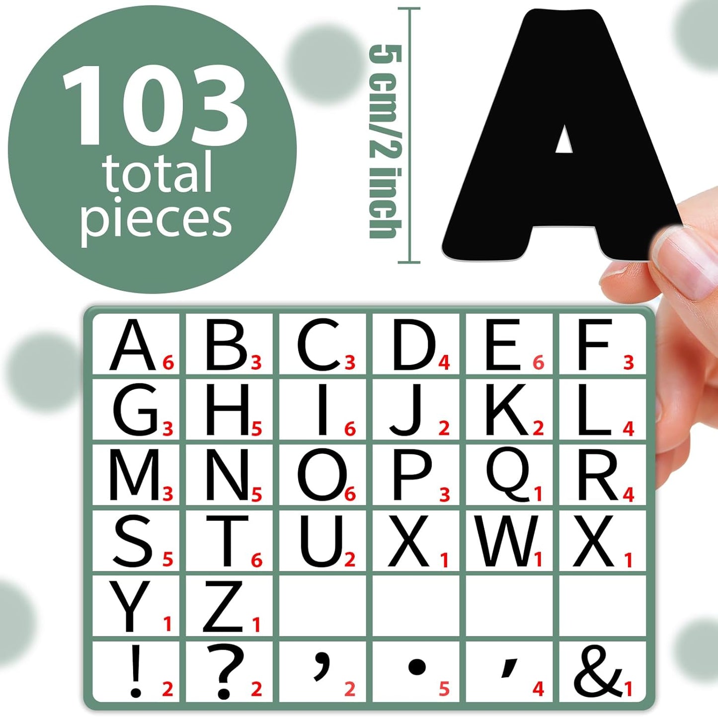 Qyeahkj 103 Pcs Black Magnetic Letters 2’’ Black Classic Magnetic Letters for Whiteboard Fridge Magnetics Alphabet Letter Kit for Tool for Home