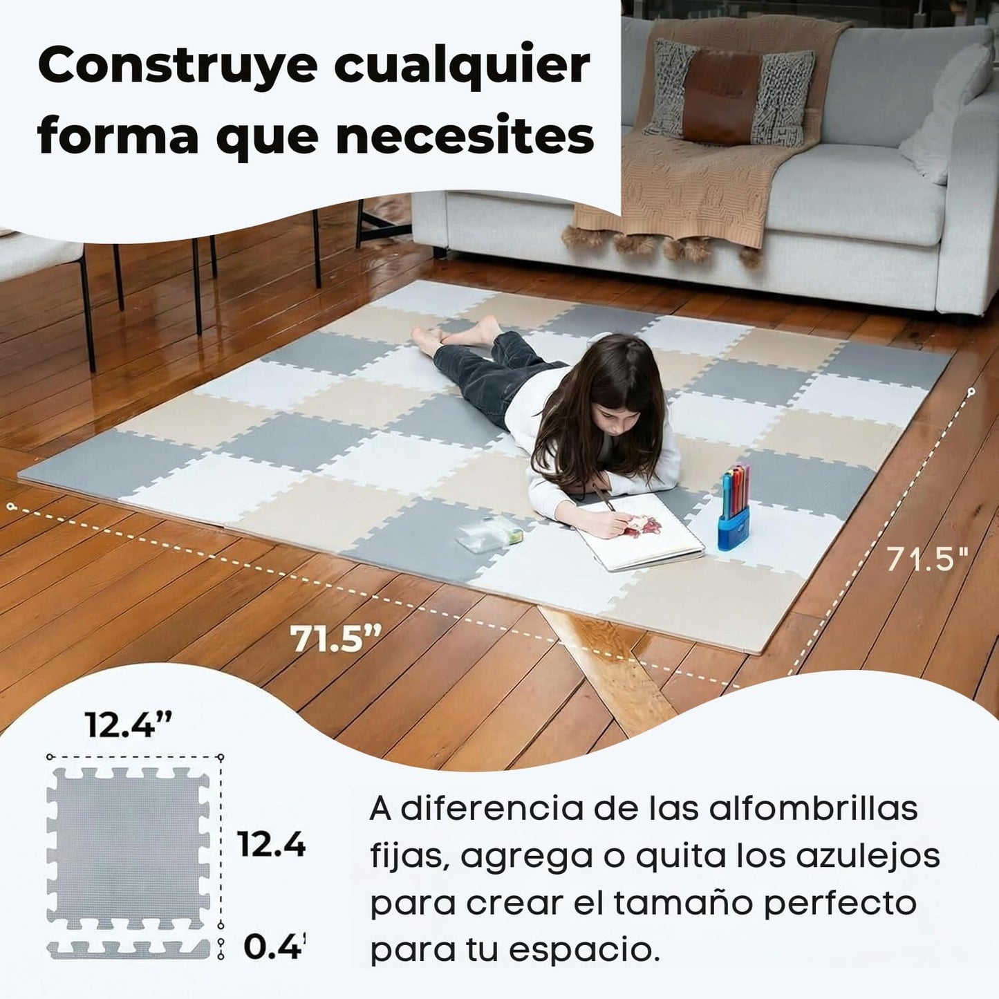 MioTetto Baby Play Mat, Soft Foam Floor Tiles for Kids. Adjustable Interlocking Foam Tiles, Fits with 50x50 Playpen Baby mat for Crawling & Development, Safe & Non-Toxic Playmat for Babies 6-12 Months
