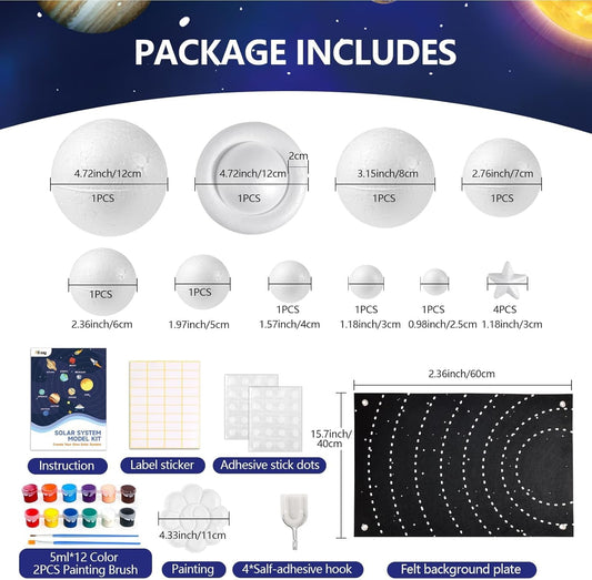 Pllieay Solar System Model Kit for School Science Projects, DIY Felt Backdrop Solar System Project Kit Includes Felt Background Plate, Mixed Size Foam Balls, Acrylic Color for Space Education