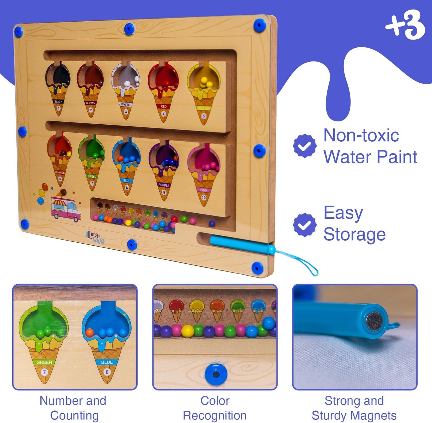 Montessori Magnetic Color and Number Maze Puzzle Board – Educational Wooden Toy for Toddlers, Fine Motor Skills & Counting Game Ages 2–5