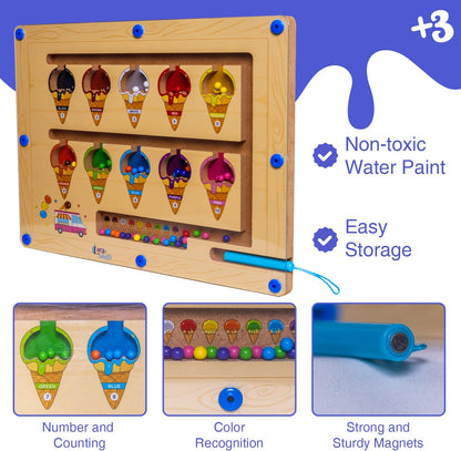 Montessori Magnetic Color and Number Maze Puzzle Board – Educational Wooden Toy for Toddlers, Fine Motor Skills & Counting Game Ages 2–5