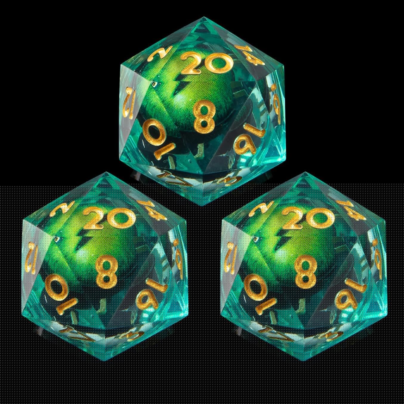 YEMEKO Beholder'S Eye D20 Dice Dragon Eye DND 22MM Single with Resin Sharp Edge 20 Sided D&D Handmade Polyhedral for Dungeons and Dragons, RPG, Roleplaying Games MTG Table Games(Blue Gold)