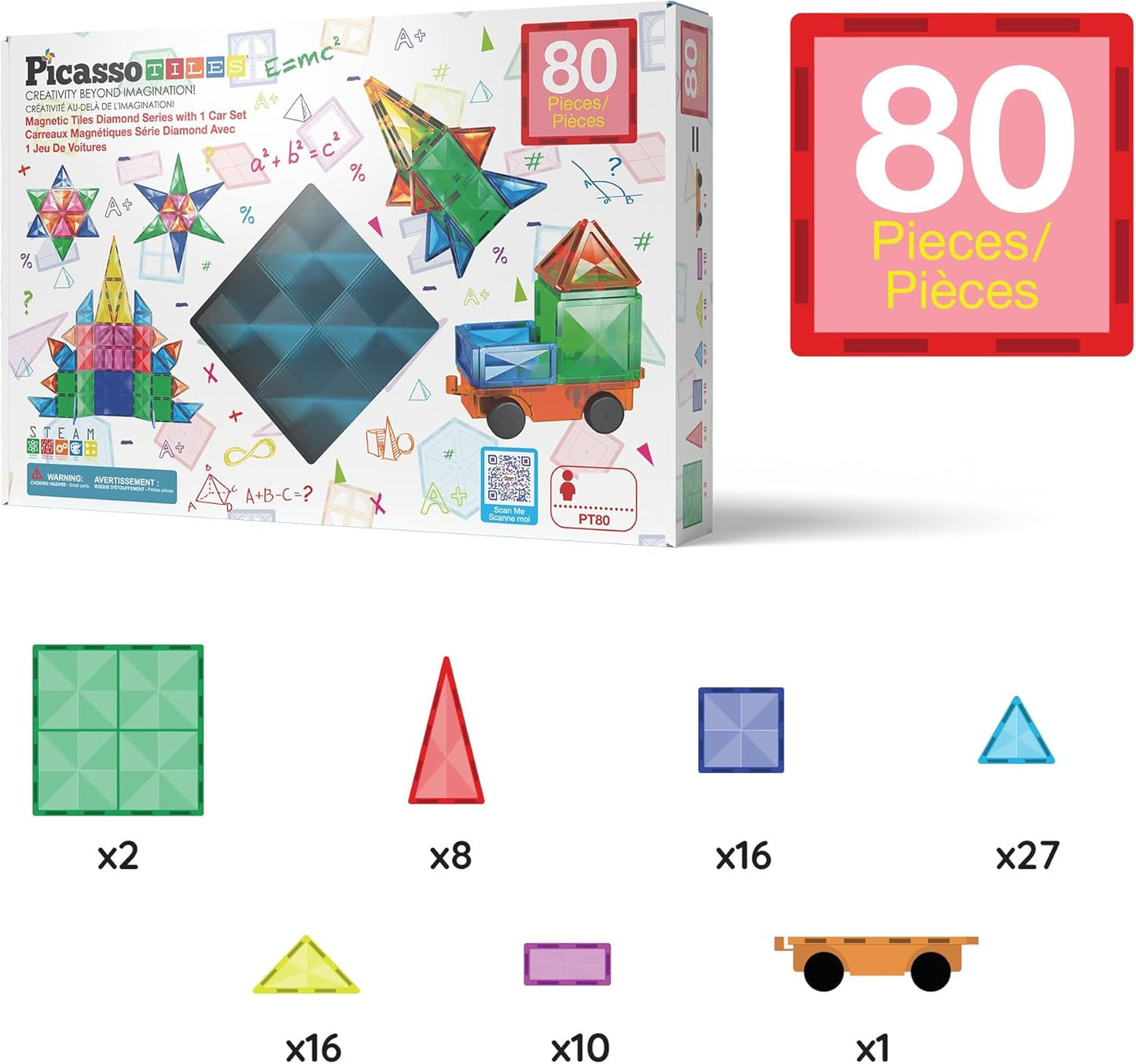 PicassoTiles Magnetic Building Block Set Geometry Shape Magnet Tiles Construction Toy STEM Learning Kit Educational Playset Playboard Pretend Play Stacking Blocks Child Brain Development PT16