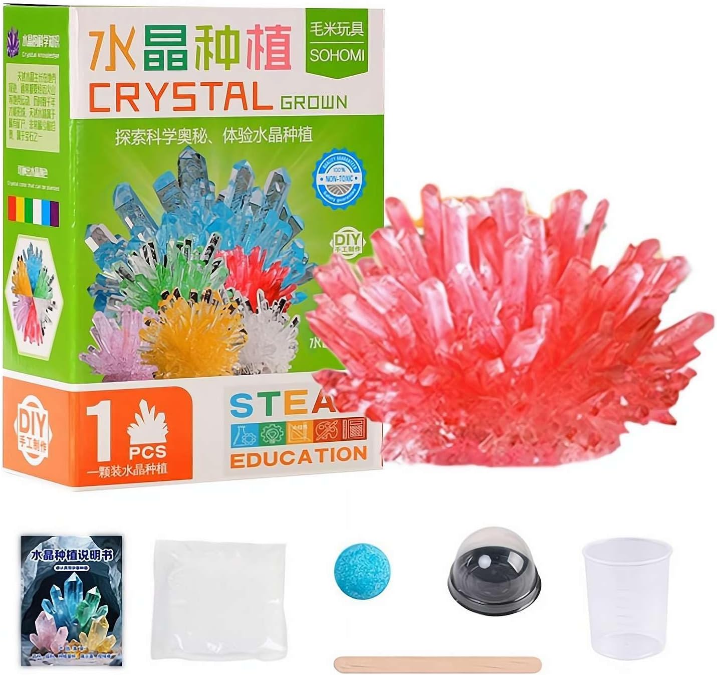 Crystal Growing Science Kit, Crystal Crafting Kit, Personalized Display (Green)