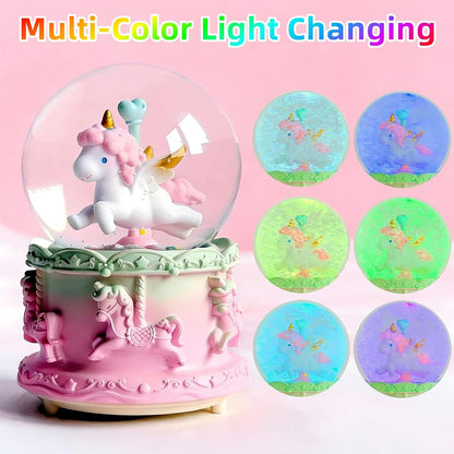 Unicorn Snow Globes for Girl,6.5IN Pink Music Snowglobes with LED Lights and Automatic Snowfall,Home Decor Glass Ball for Kids Bedroom Birthday for 5-18 Year Old Girl(6.5x4.1IN