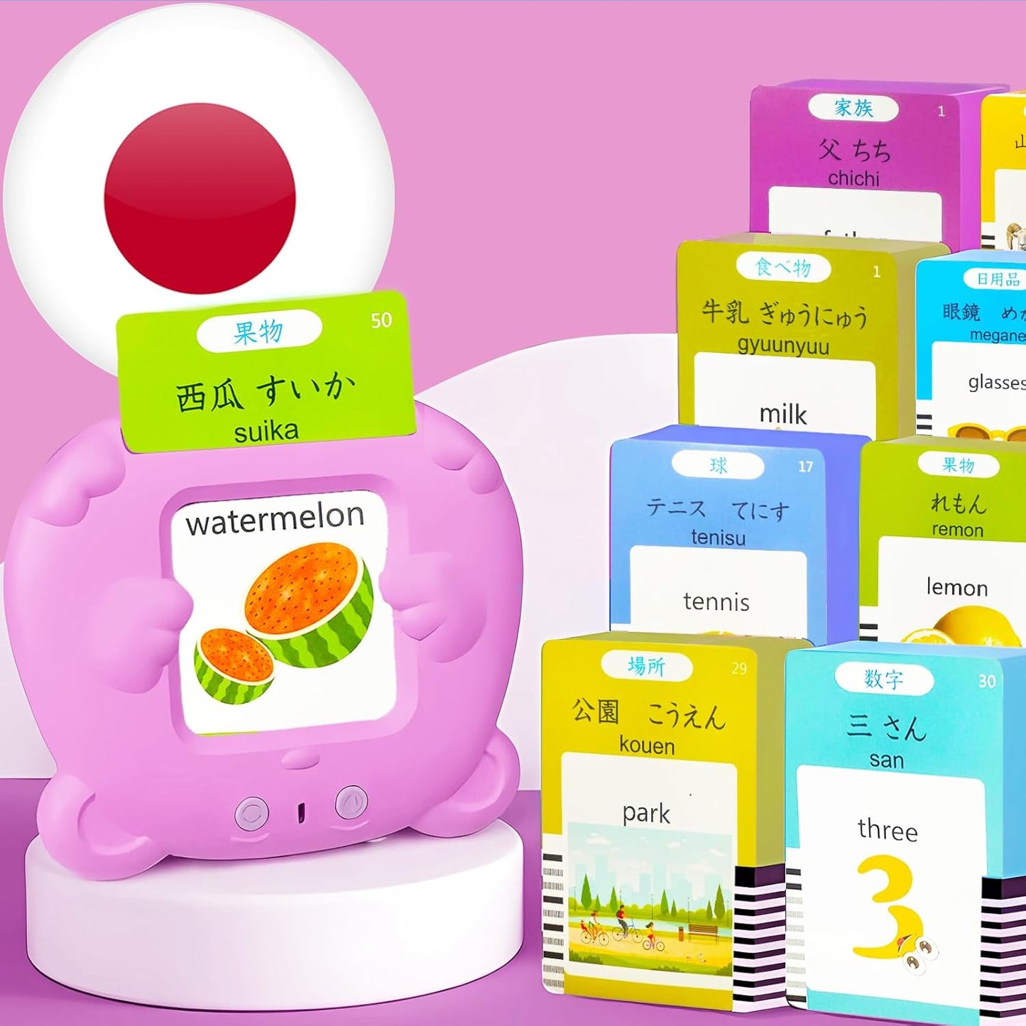 Bilingual English Flash Cards - Korean Talking Flash Cards, 510 Sight Words 31 Themes, Pocket Speech for Toddlers 3-12, Autism Sensory Toys, Preschool Learning Activity (Korean, Pink)