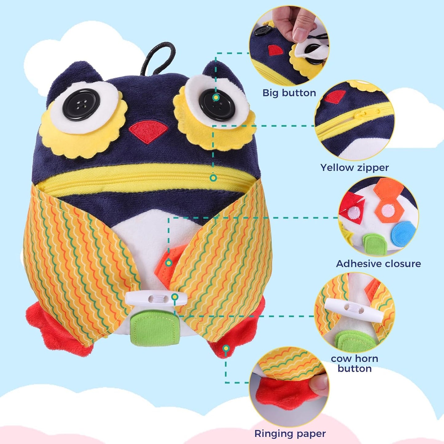 lefeke Buckle Owls Aids - Alzheimers Patients Learning Activity - Develop Motor Skills and Problem Solving - Geometry and Color Recognition - Sensory Stuffed Animal Aids for Elderly