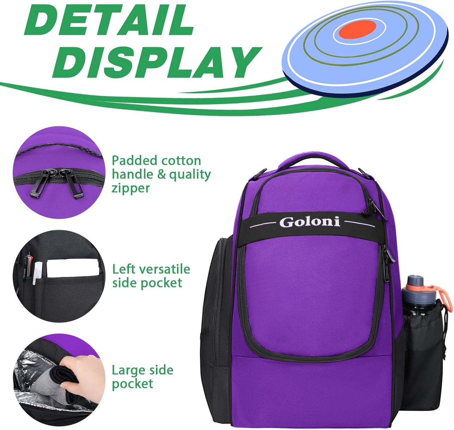 Disc Golf Bag Holds 23+ Discs,Durable Disc Golf Backpack with cooler compartment,Large Capacity Frisbee Bags