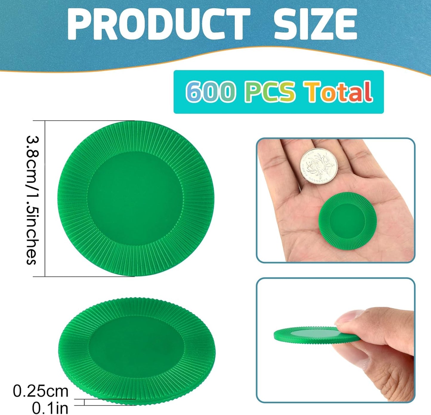 Coopay 600 Pieces Plastic Poker Chips Bingo Chip Bulk Learning Counters Disks Poker Card Game Counting Markers for Math Practice, Game Tokens and Teaching Rewards, 38 mm/ 1.5 Inches (Yellow)