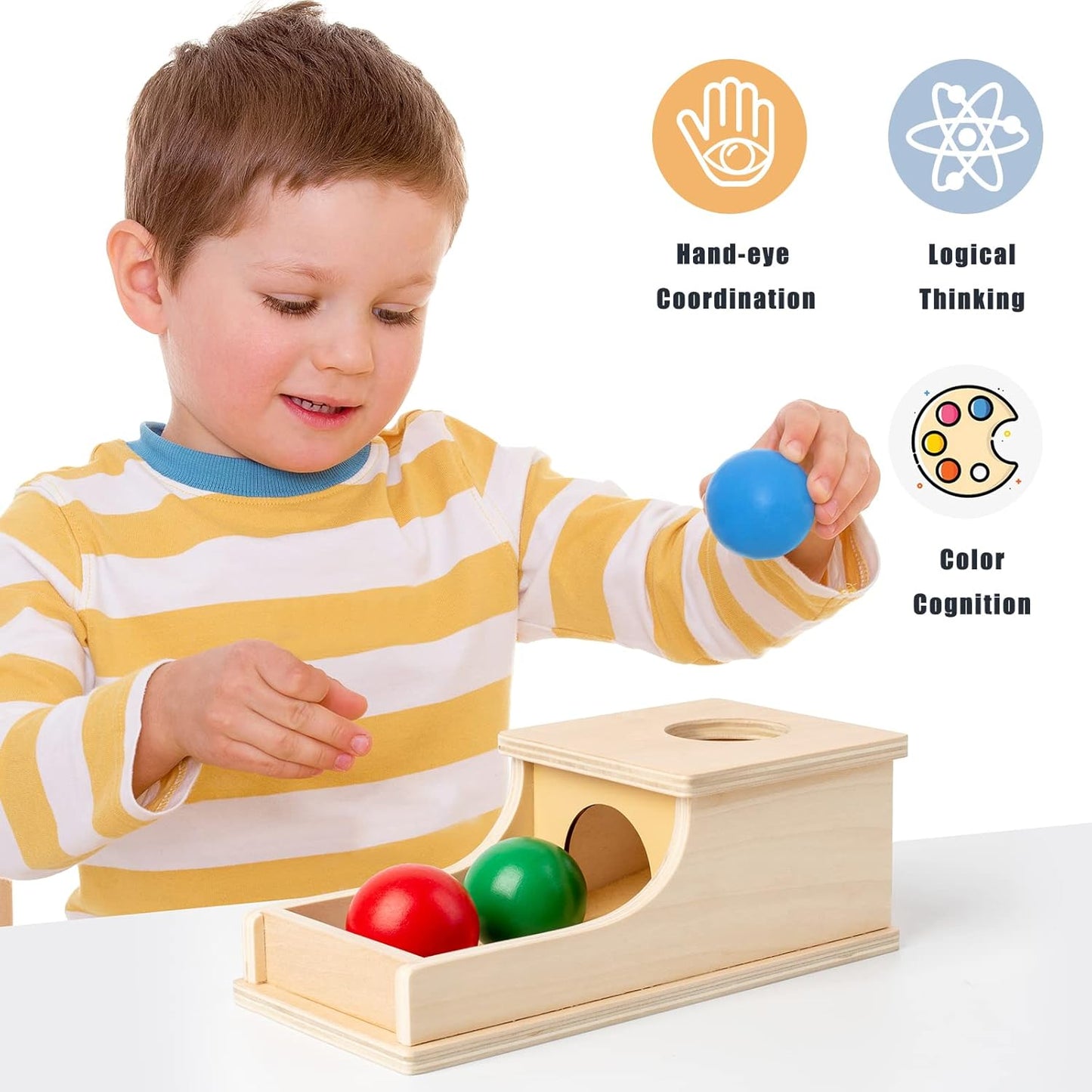 Busy edition Montessori Toys for Babies 6-12 Months Object Permanence Box Wooden Ball Drop Toy Play for 6 Month 1 2 3 Year Old Toddlers Infant Early Age Toy