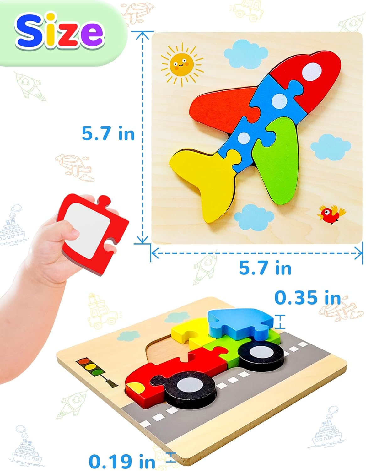 Yetonamr Wooden Toddler Puzzles Gifts Toys for 1 2 3 Years Old Boys Girls, 6 Vehicle Shape Montessori Toys Educational Blocks Kids Toys Gift Baby Learning Toy Age 1-3, 2-4
