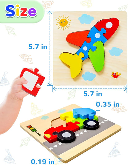 Yetonamr Wooden Toddler Puzzles Gifts Toys for 1 2 3 Years Old Boys Girls, 6 Vehicle Shape Montessori Toys Educational Blocks Kids Toys Gift Baby Learning Toy Age 1-3, 2-4