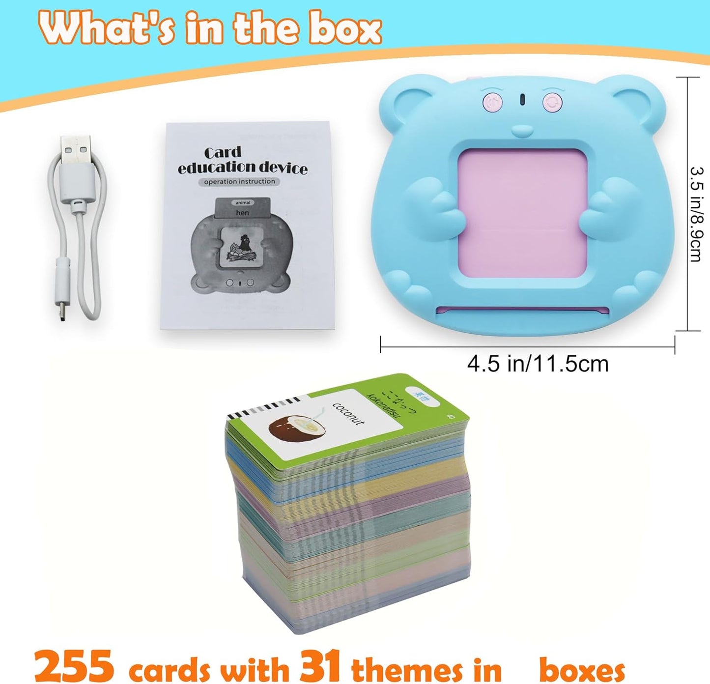 Spanish & English 510 Words Alphabet Bilingual Talking Flash Cards for 3-8 Years Toddlers, Pocket Speech Buddy Therapy Autism Toys, Educational Learning Interactive Toy for Boys Girls Kids Gifts Blue