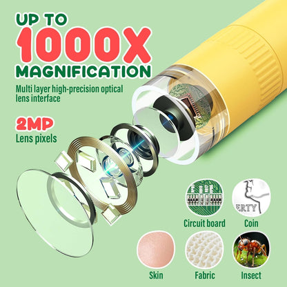 IMICHI Microscope for Kids 50X-1000X Magnification- 2 inch IPS HD Screen, 32GB storage Card, 1080P Video, 2-Hour Battery Life, Easy Carry, Slides Included - Perfect Science Kit Gift for Kids Ages 8-12