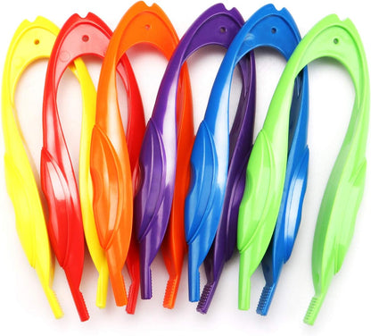6Pcs Plastic Colorful Easy Grip Rainbow Tweezers, Easy Grasp Science Lab Tools Accessories for Kids