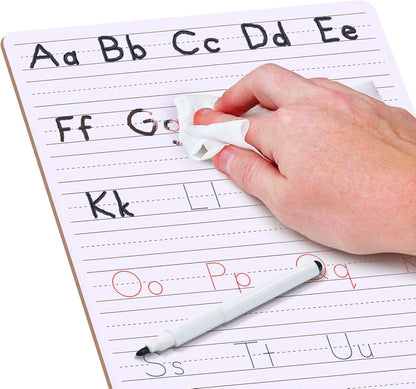 Scribbledo 5 Pack Dry Erase Handwriting Practice for Kids 9 x 12 Inch Letter Alphabet Tracing Board Whiteboard for Kids Ages 3-5 Write and Wipe Alphabet Practice Cards Letters & Erasers