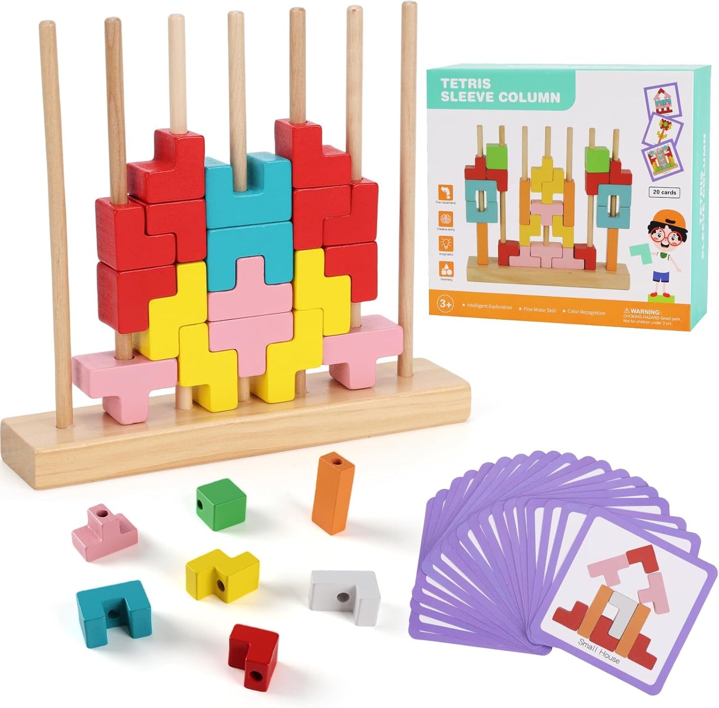 Wooden Stacking Puzzle Toy, 3D Colorful Wood Russian Blocks Puzzle Games Brain Teasers Montessori Toys for Toddler Kids 3 4 5 6 7 Years Old Boys Girls (Colorful B)