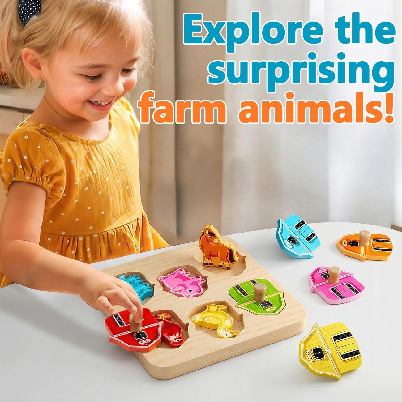 Wooden Puzzles for Toddlers 1-3 : Farm Animal Peg Puzzles, Preschool Learning Activities, Toddler Toys Age 1-2, Montessori Toys for 1 2 Year Old Boy Girl Christmas Birthday Gift