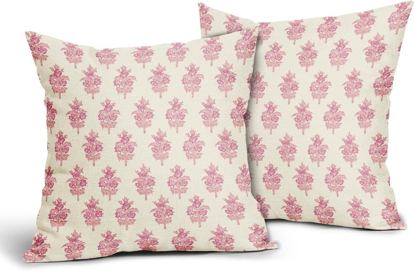 Sage Green Blue Floral Block Print Pillow Covers 18x18 Set of 2 Spring Flower Pattern Decorative Throw Pillowcases Outdoor Rustic Farmhouse Square Cushion Cases Decor for Home Couch Sofa Bed