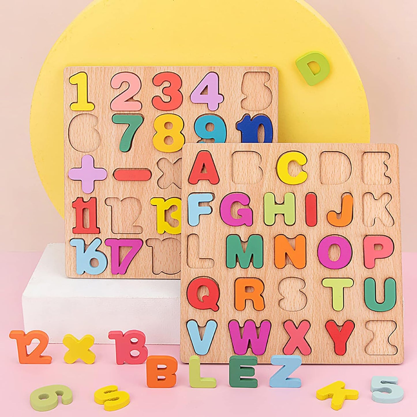 Wooden Puzzles for Toddlers, 3pack Alphabet Shape Puzzles for Kids 3 Wooden Montessori Toddler Alphabet Number Shape for Kids 3 Years Old Boys & Girls