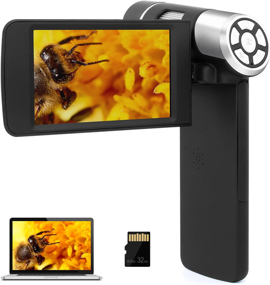 LM203 Digital Microscope Handheld with 4" Screen, Portable Microscope Camera for Adults, 200X USB Coin Magnifier with 8 LED Lights, Microscope Kit for Kids 8-12, 1080P Photo Video, 32G