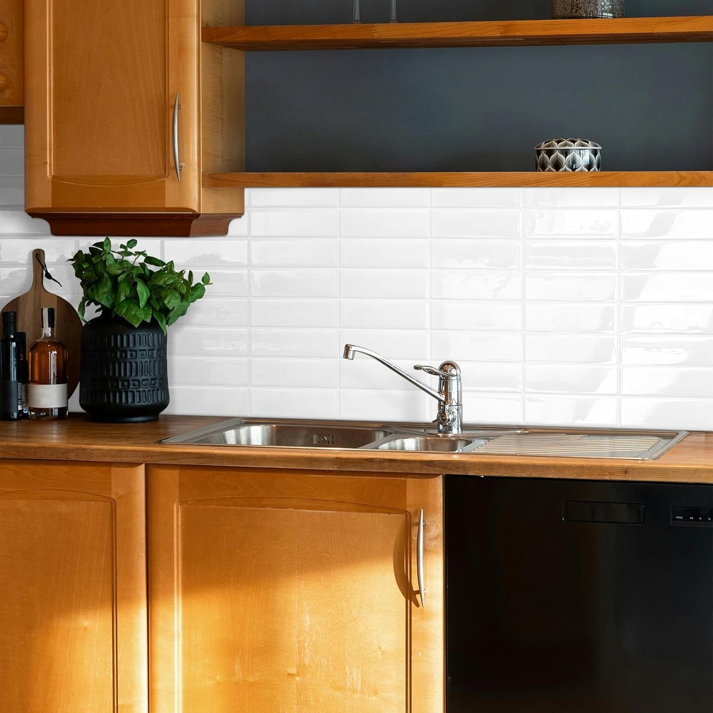 Plain White Peel and Stick Backsplash Tile Rectangle Subway Self Adhesive Wall Tiles for Kitchen (10-Sheet,12"x12")