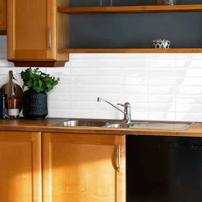 Plain White Peel and Stick Backsplash Tile Rectangle Subway Self Adhesive Wall Tiles for Kitchen (10-Sheet,12"x12")