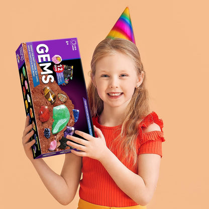 Gamerside Mineral Mining Kit Gem Dig Kit,Rock Dig Kit Dig up 12 Rock & Mineral Collection Gemstones & Crystals Diamond Mining Kit for Kids Gemology Mining Gift Rocks Minerals for Boys Girls