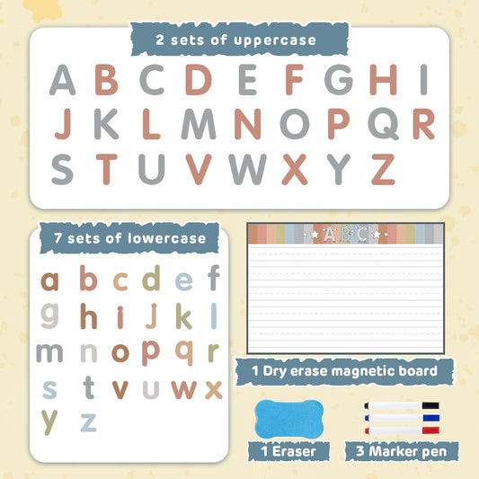 Joyreal Magnetic Alphabet Letters with Magnet Board, Neutral Magnetic Letters for Fridge & Classroom, Foam ABC Magnets for Toddlers Learning, Preschool Educational Toys Gift