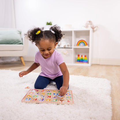 Melissa & Doug Lift & See Alphabet Wooden Peg Puzzle (26 pcs) Toddler and Preschool Puzzles for Ages 1+ - FSC-Certified Materials