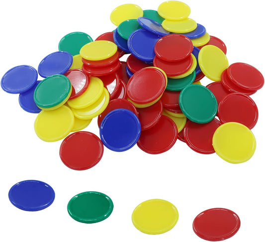 Zorfeter 200 PCS Plastic Learning Counters, 4 Colors Bingo Chips 1 Inch Poker Chips Educational Counting Discs, Markers Chips for Math Practice