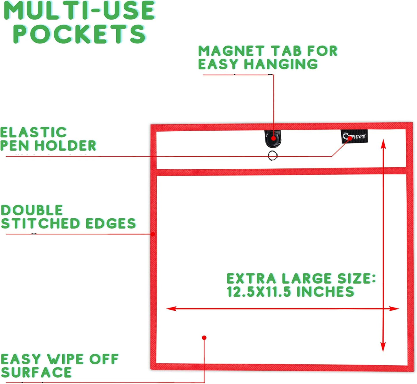 Magnetic Dry Erase Pockets by Two Point (6-Pack) - Landscape - Black Dry Erase Pocket Sleeves, Job Shop Ticket Holders, Clear Paper Sleeves Protectors, Magnetic Pouch