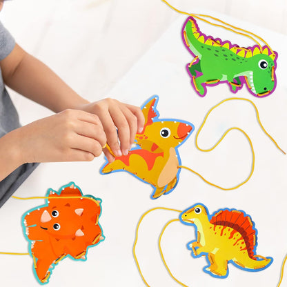 Pajean 10 Pcs Kids Lacing Cards Double Sided Animal Sewing Cards Kits 10 Styles Lacing Toy Crafts for Toddler Ages 3+ Developing Imagination Preschool Learning Activity Supplies(Farm Style)