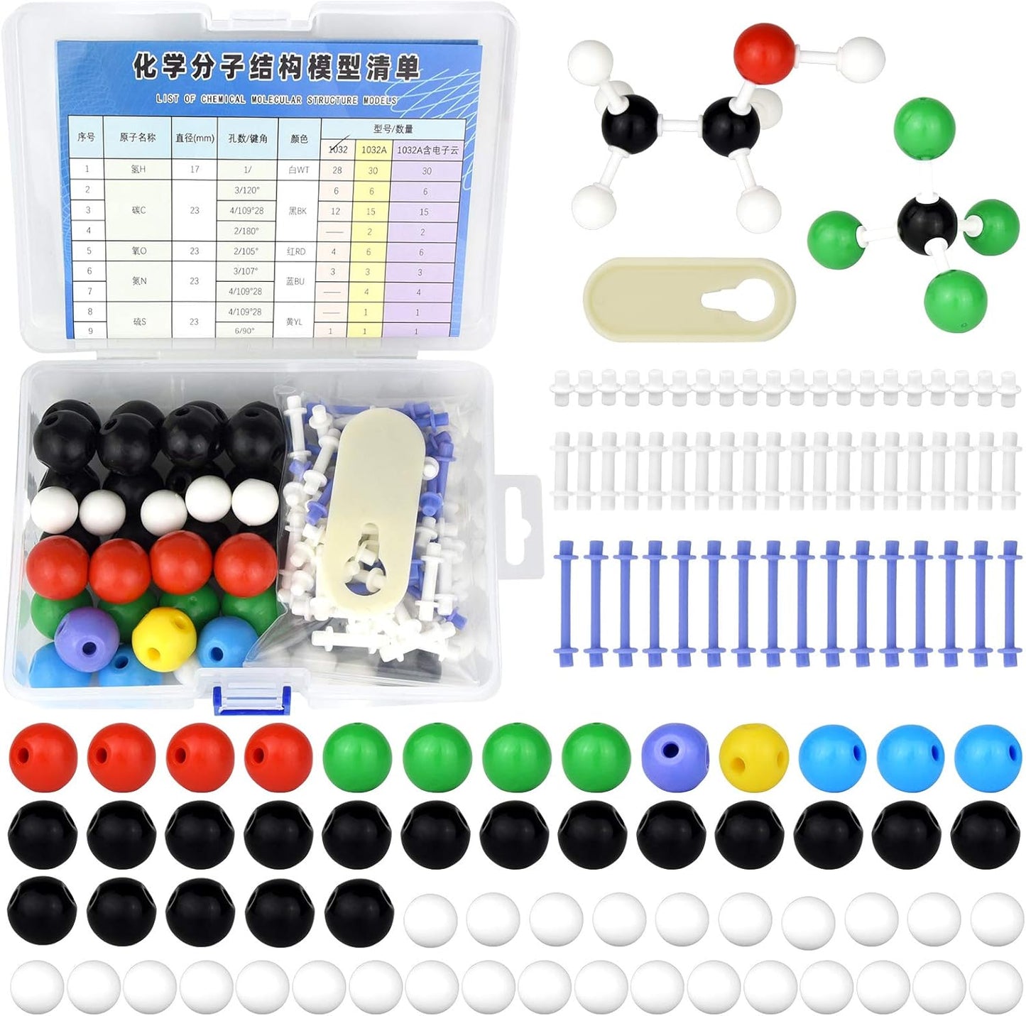 136pcs Organic Chemistry Molecular Model Set for Student and Teacher Inorganic & Organic Academic Chemistry Education 59 Atoms & 76 Links Bonds & 1 Link Atoms Remover