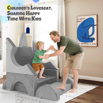 Tangram Puzzles modular kids play couch building fort, Children explorer sofa with Ball Pit, Kids playroom convertible furniture for Inspiring Child Creativity, Made entirely of sponge (Blue Series)