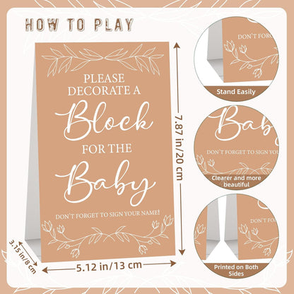 117 Pcs Baby Shower Blocks to Decorate Game Kit Includes 52 Wooden Blocks 24 Markers 1 Game Sign 40 Templates to Paint (Kraft)