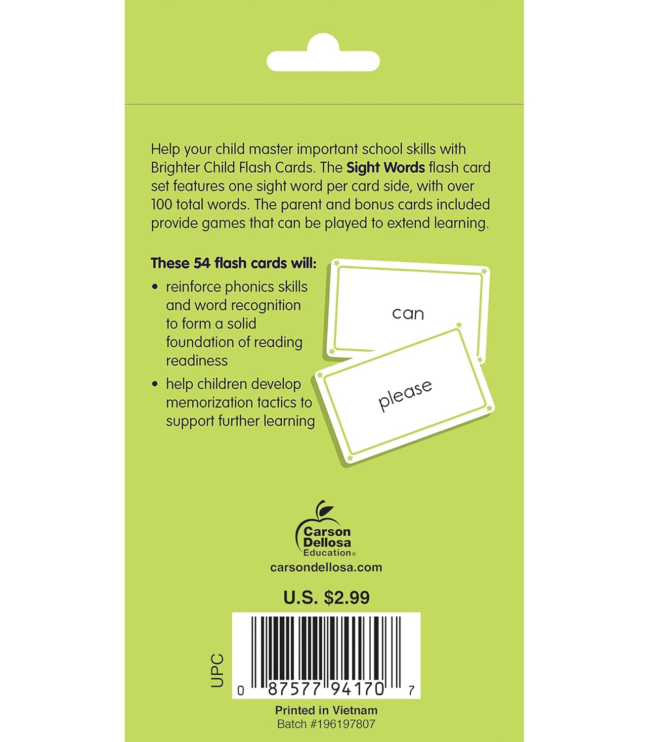 Carson Dellosa 54 Sight Words Flash Cards Kindergarten, Vocabulary and Phonics Flashcards for Toddlers 3-5 years, Preschool and Kindergarten Learning Activities for Kids Ages 4 and Up