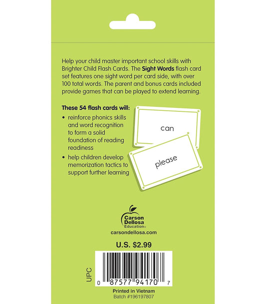 Carson Dellosa 54 Sight Words Flash Cards Kindergarten, Vocabulary and Phonics Flashcards for Toddlers 3-5 years, Preschool and Kindergarten Learning Activities for Kids Ages 4 and Up