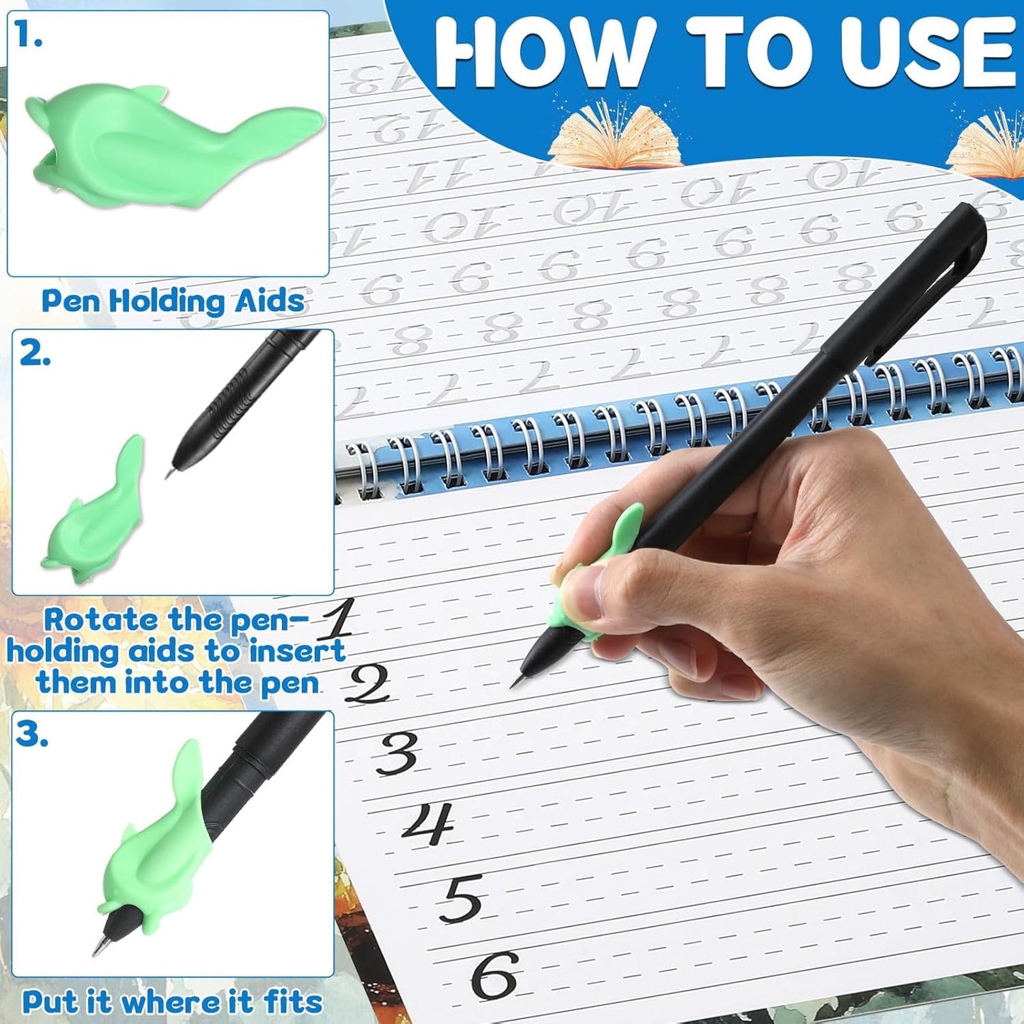 gisgfim Grooved Cursive Handwriting Workbook Magic Reusable Grooved Cursive Handwriting Practice Guided Tracing with Disappearing Ink Pens for Beginners Kids Learning Activities Supplies (Sentence)