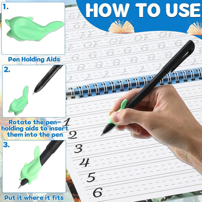 gisgfim Grooved Cursive Handwriting Workbook Magic Reusable Grooved Cursive Handwriting Practice Guided Tracing with Disappearing Ink Pens for Beginners Kids Learning Activities Supplies (Sentence)