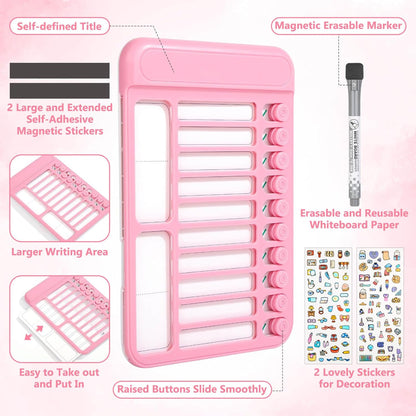 Audab Dry Erase Chore Chart for Kids, Magnetic Checklist Board, My Chores Slider Chart to Do List Board, Routine Reward Chart Schedule Board Task Tracker for Home Refrigerator, Wall, Desk (Pink)