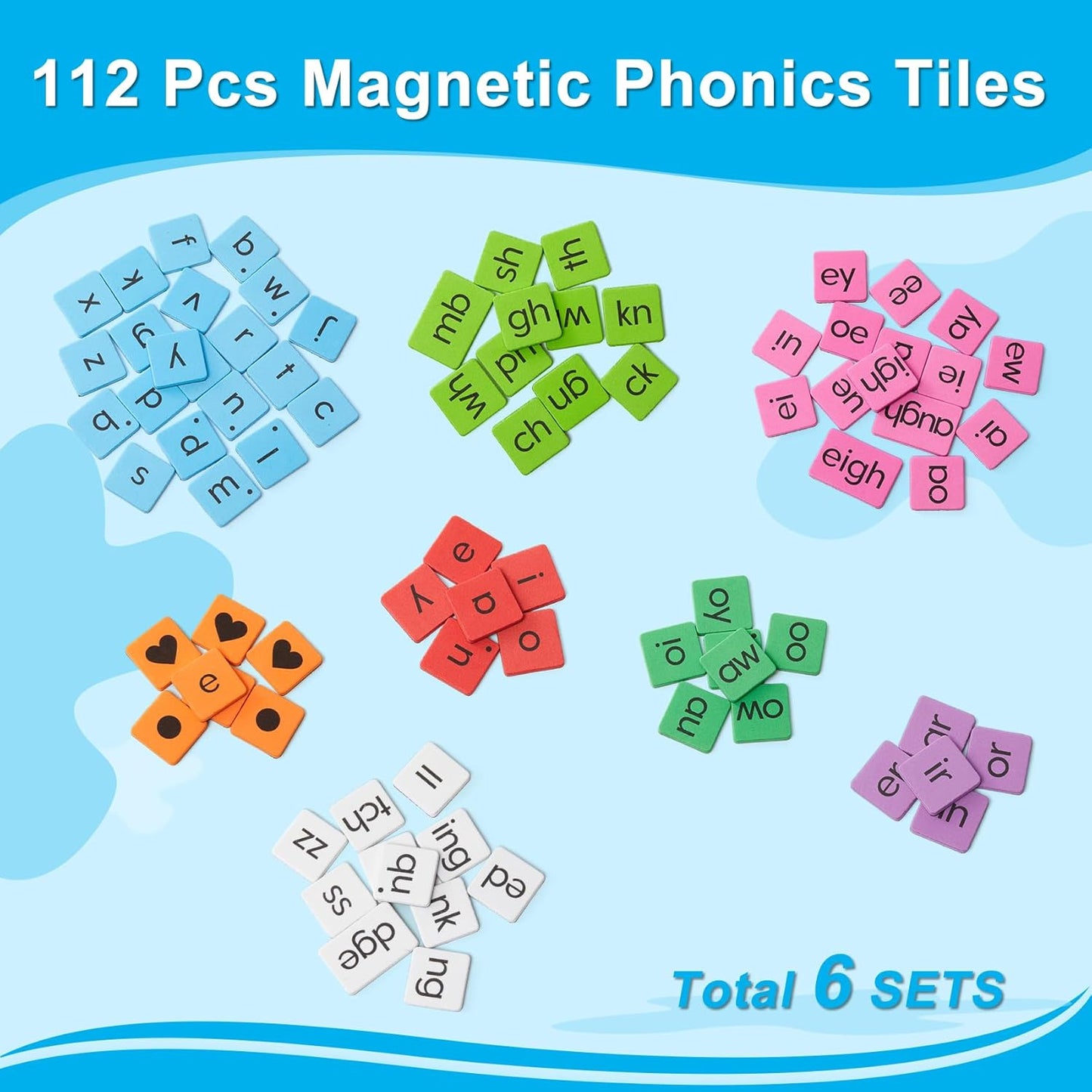 Set of 6 Classroom Magnetic Letter Tiles for Phonics and Spelling, Bulk Letter Tiles Alphabet Magnets Kids STEM Phonics Manipulatives for Students Teachers, Kindergarten to 3rd Grade Preschool