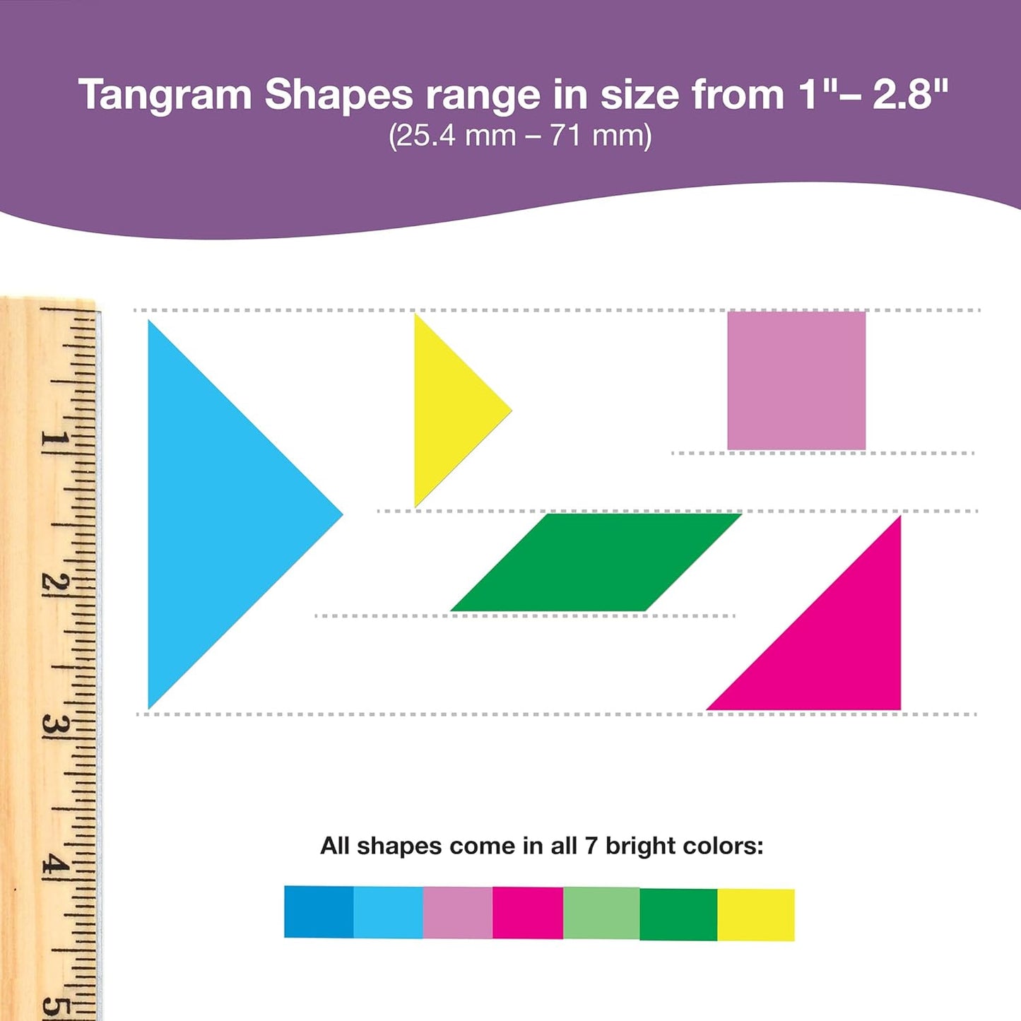 714 Pcs Tangram Shapes Easy Punch-Out Math Manipulatives for Learning Multicolor Triangles, Squares, Parallellograms Easy-Punch Paper Shape Cutouts in 7 Bright Colors US Made Card Stock
