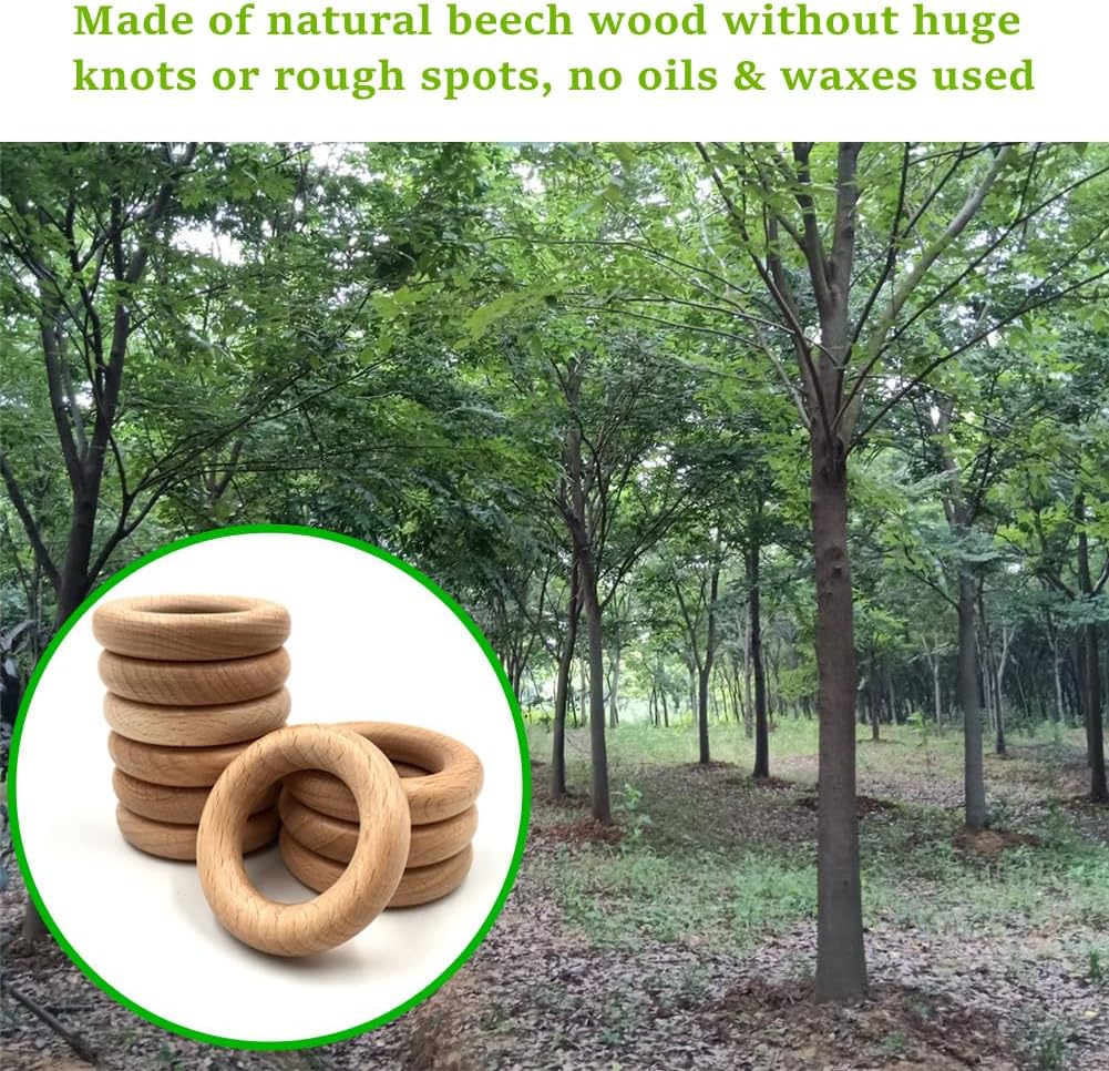 Natural Beech Wood Rings, 10 Pcs Unfinished 6cm Solid Wooden Rings Circles Without Paint for Craft, Connectors Jewelry Making