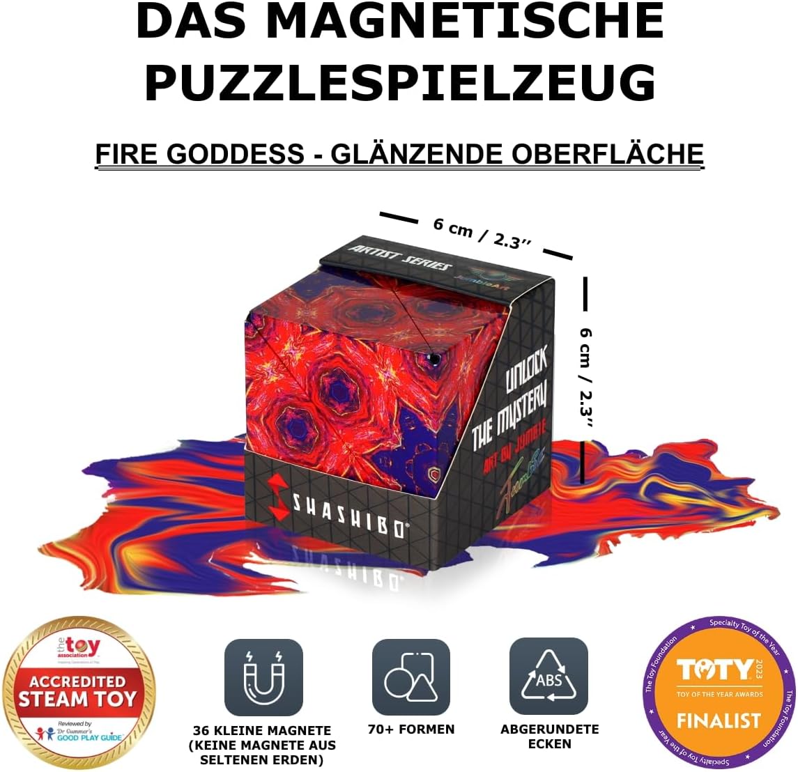 Shashibo Shape Shifting Box - Award-Winning STEM Fidget Toy with Ultra Strong Magnets - Puzzle Cube Transforms Into 100+ Shapes, Perfect Sensory Gift for Kids, Teens, and Adults (Glowquarium)