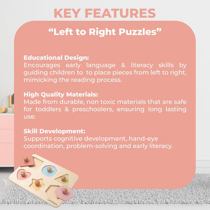 LEFT2RIGHT Wooden Puzzle for Toddlers 1-3 | Montessori Puzzle for 2 Year Old | Best Educational Puzzle for Motor Skills & Sensory Learning | Wooden Peg Puzzles for Toddlers 1-3 Transportation Edition