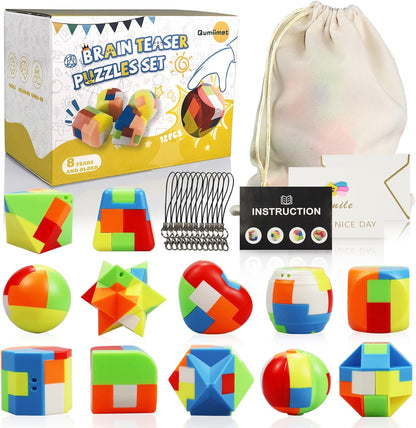 Brain Teaser Puzzles for Kids Teens and Adults 12Pcs,Mind Game Puzzle Set, 3D Plastic Unlock Interlock Toy, Desk Toys for Office for Adults,Suitable for IQ,Logic Test, Fidgeting and Pastime