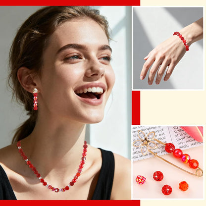 300 Pcs Diamonds Beads for Jewelry Making, Included 10 mm Red Rhinestone Beads for Bracelets, Bubblegum Bead for Pen Making, Pearl and Spacer Bead for Bracelet Necklace Earring Crafting